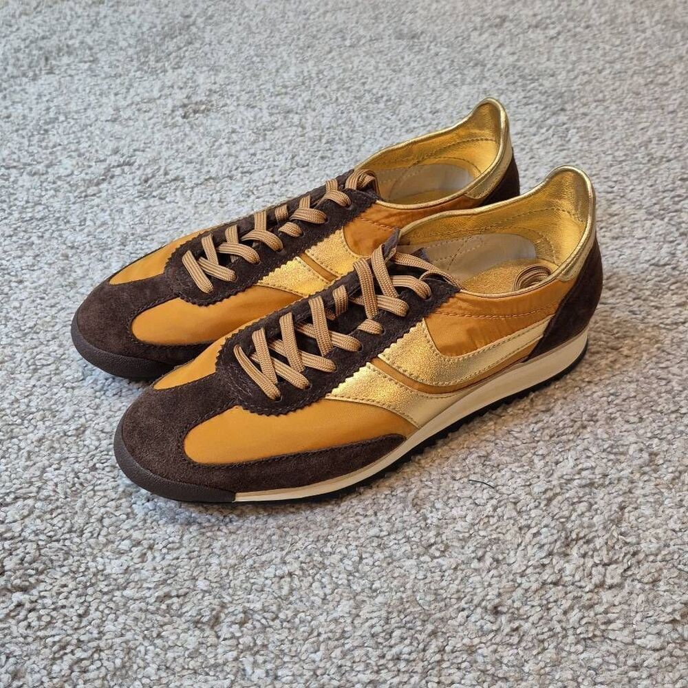 Anthropologie Jeffrey Campbell Track Star Sneakers Size 7 Brown Gold